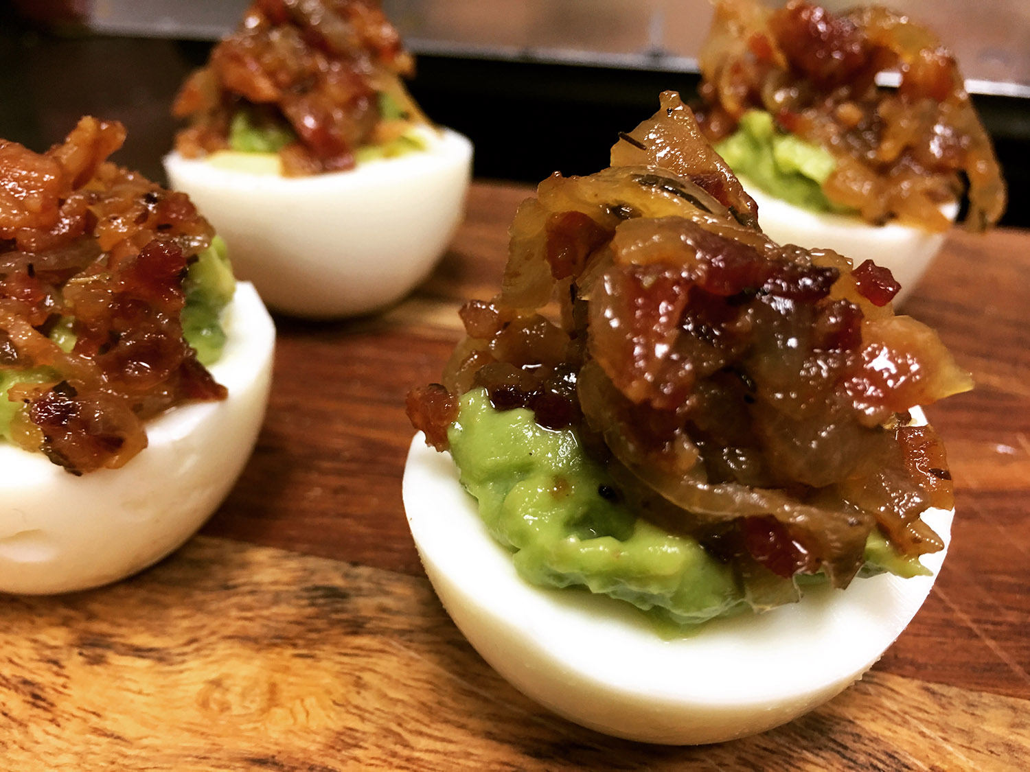 Sweet & Smokey Bacon Jam Deviled Eggs By Chef Kai Chase