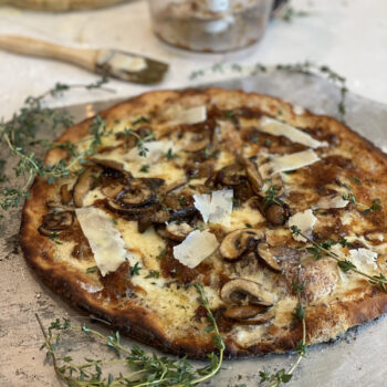 Earth Pizza by Chef Kai Chase (Wild Mushroom, Caramelized Onion & Pecorino - White Truffle Pizza)