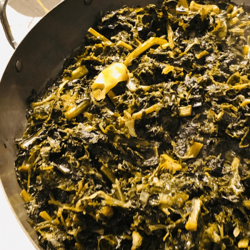 STEWED SOUTHERN LEAFY GREENS by Chef Kai Chase