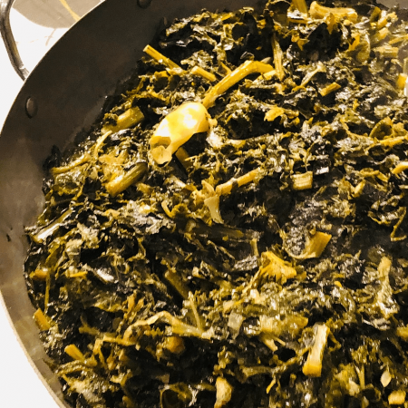 STEWED SOUTHERN LEAFY GREENS - Chef Kai Chase